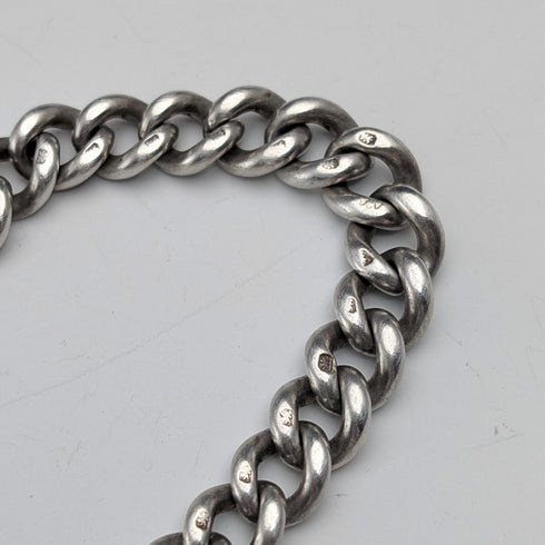 1895 British Antique Sterling Silver Albert Chain, 64g, Sterling Silver Soccer Medal Fob